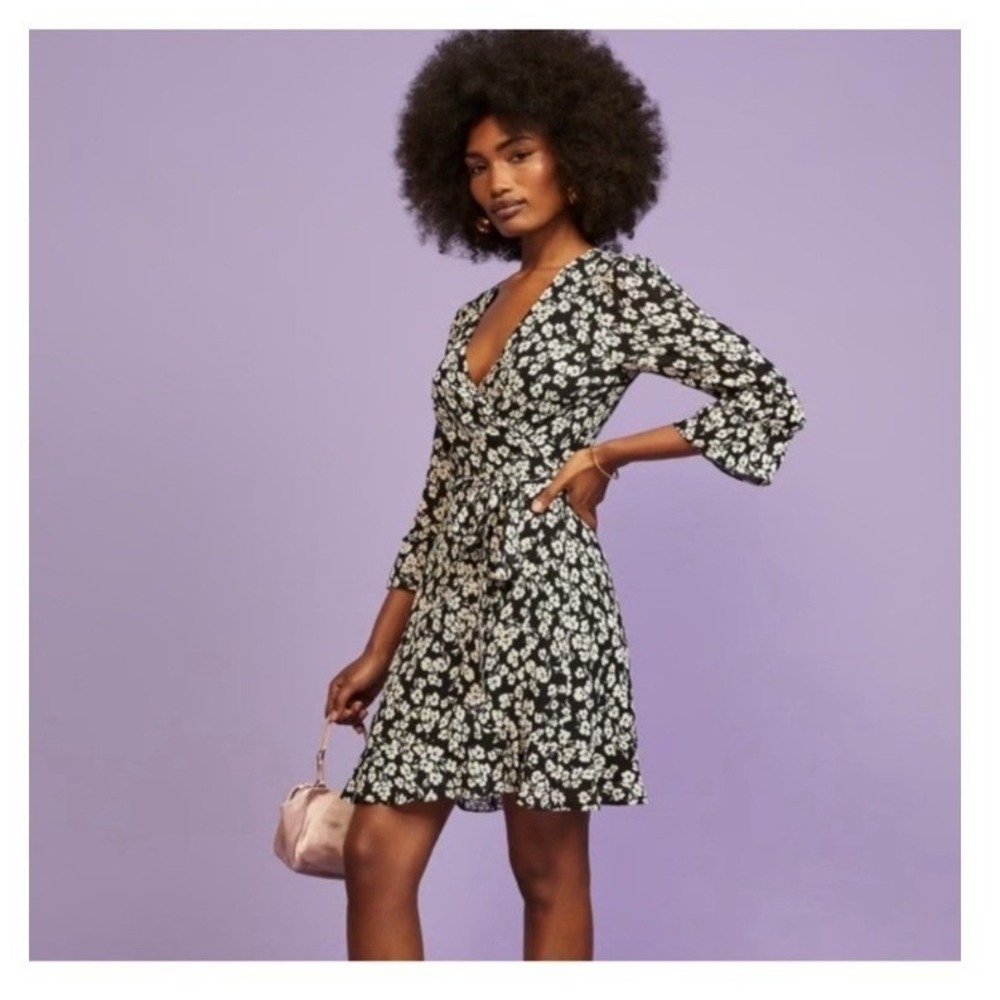 Reformation Zoe‎ Dress Elaine Black White Floral Wrap Mini Dress XS NEW